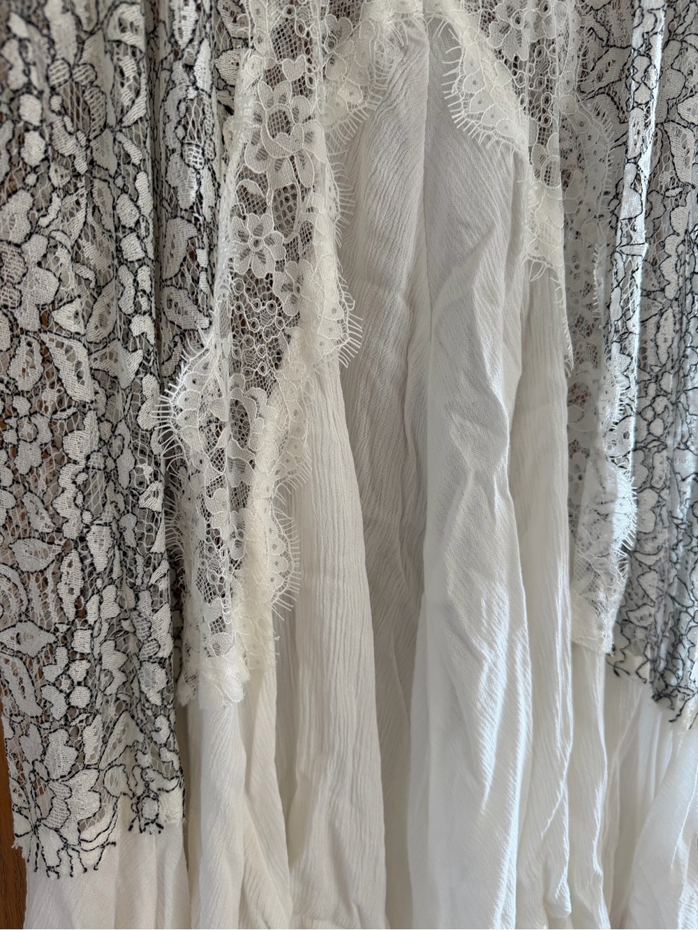 Free People Tell Tale Heart White Black Lace Boho Tunic Dress Women’s Size L - Picture 3 of 13